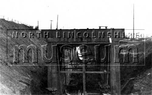 Construction of overbridge during the building of the railway line to Flixborough Wharf 	