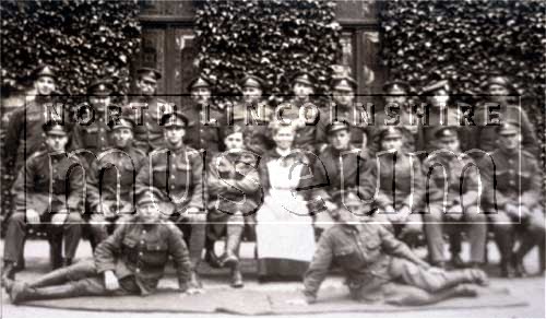 Soldiers at Normanby Hall during the First World War, when it was used as a convalescence hospital. 	
