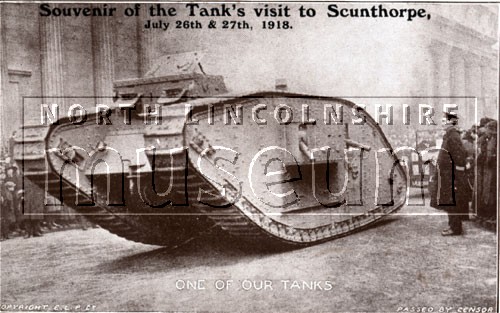 Souvenir post card of a tank's visit to Scunthorpe on 26 and 27 July 1918 	