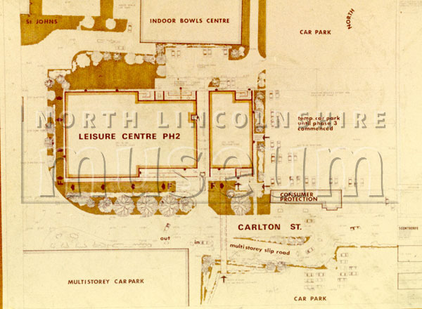 Plans showing the proposed location of Scunthorpe Leisure Centre, Carlton Street, c.1970's.