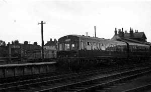 One of the first diesel passenger trains to work out of Barton Station, July 1956. 	