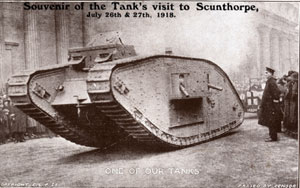 Souvenir post card of a tank's visit to Scunthorpe on 26 and 27 July 1918 	
