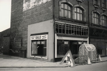 Greenwood's gentlemen's outfitter's shop, 39, Scunthorpe High Street, during demolition to make way for the new shopping precinct, c.1970 	