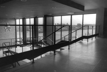 Staircase in the foyer of Scunthorpe Civic Centre, c.1960's. It was renamed Pittwood House in 1996 	