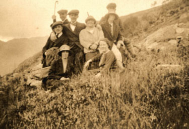 Domestic staff from Normanby Hall, with some local Scottish estate workers at Meable Forest on Loch Morar on the west coast of Scotland in the mid 1920's