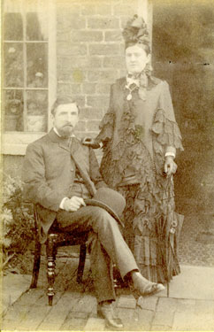 Carte de visite showing Mr and Mrs John Simpson of Sand House Farm in Brumby, c1880s.