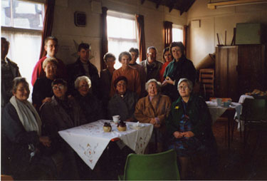 Members of St Michael's Church, each with a mark on their forehead for Ash Wednesday, 1998.  Also marked as 'Gordon's farewell'.