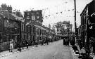 Victoria Road looking south, decorated for the Coronation of Elizabeth II, Ashby, on 2 June 1953.