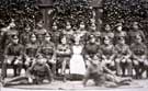 Soldiers at Normanby Hall during the First World War, when it was used as a convalescence hospital. 	